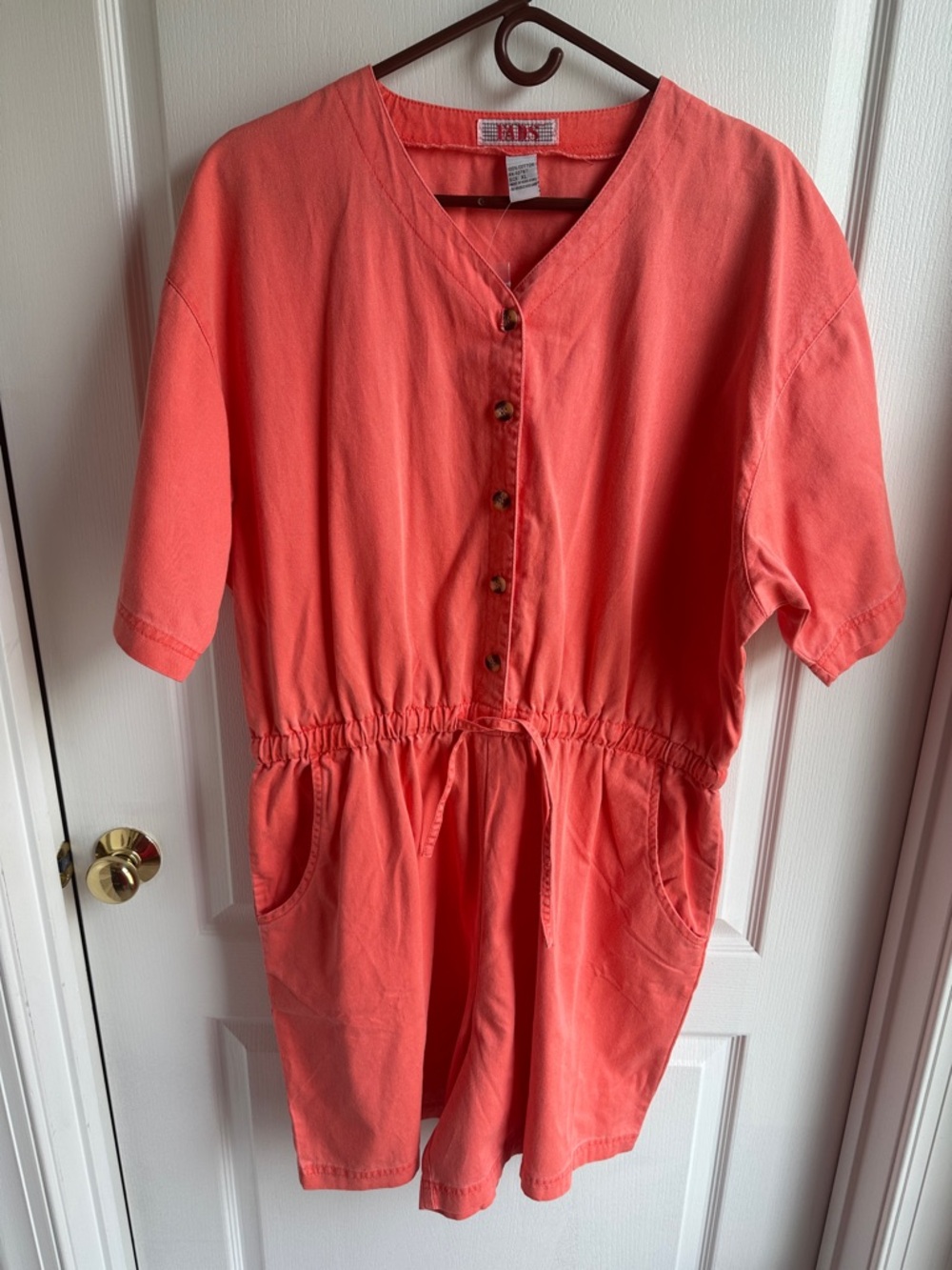 NWOT Vintage FADS Coral Cotton Button-Front Short Sleeve Romper XL